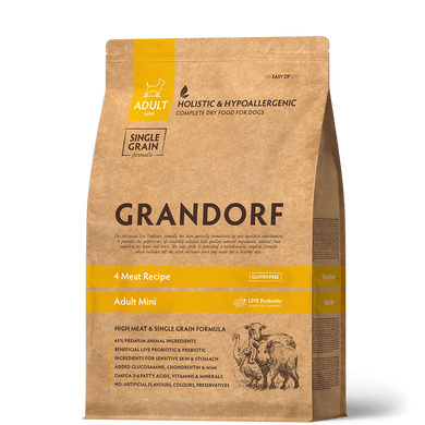 Grandorf Dog 4 Meat Adult Mini Breeds - Грандорф Сухий комплексний корм з пробіотиком для дорослих собак міні порід 4 види м'яса