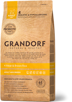 Grandorf Грандорф 4 Meat Adult Mini Breeds - Грандорф сухой комплексный корм для взрослых собак мини пород 4 вида мяса