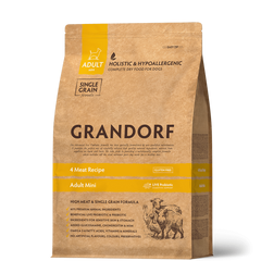 Grandorf DOG 4 MEAT & TURKEY MINI - Грандорф Cухий комплексний корм 4 вида м'яса з пробіотиками для дорослих собак дрібних порід 1 кг