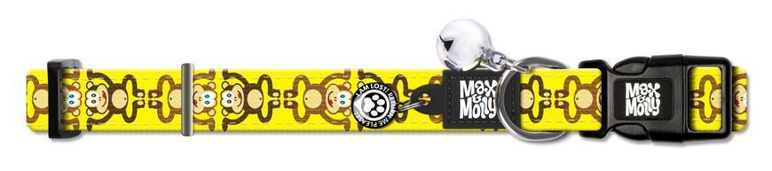 Max & Molly Smart ID Cat Collar Monkey Maniac/1 size - Ошейник для кошек Smart ID желтый с обезьяньим принтом