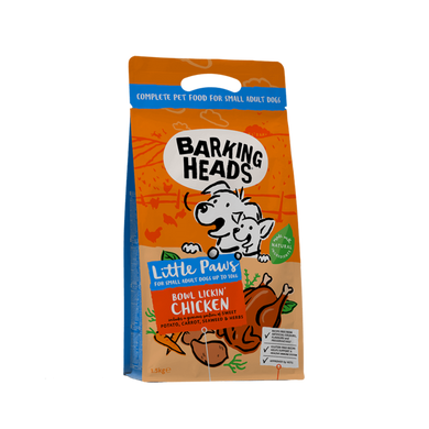 Barking Heads Bowl Lickin Chicken (small breed). Для собак малых пород с чувствительным пищеварением, с курицей и рисом "До последнего кусочка"