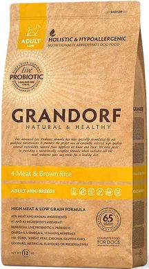 Grandorf DOG ADULT MINI 4 MEAT RECIPE- Грандорф Сухой корм 4 вида мяса с бурым рисом для мини пород от 1го года, 3 кг