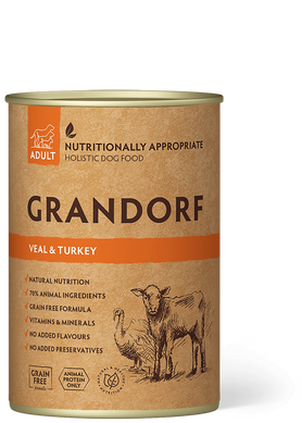 Вологий корм для дорослих собак Grandorf VEAL & TURKEY ADULT телятина з індичкою, 400 г