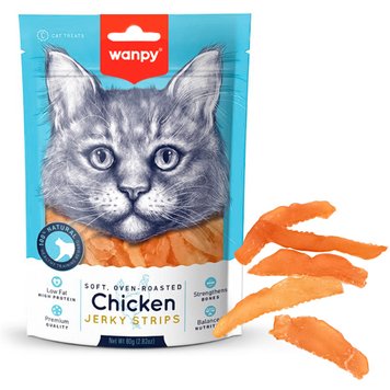 Wanpy Soft Chicken Jerky Strips - Ванпі філе куряче в'ялені смужки ласощі для котів 80 г