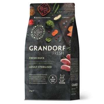Grandorf Сухий беззерновий корм для стерилізованих котів Grandorf FRESH DUCK & SWEET POTATO ADULT CAT STERILISED з качкою та бататом, 2 кг