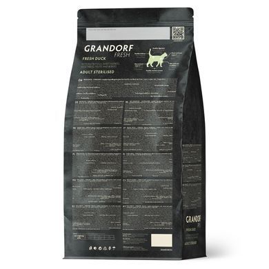 Grandorf Сухий беззерновий корм для стерилізованих котів Grandorf FRESH DUCK & SWEET POTATO ADULT CAT STERILISED з качкою та бататом, 2 кг