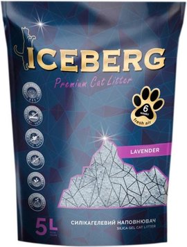 Гігієнічний наповнювач для котячого туалету Iceberg LAVENDER на основі силікагелю з ароматом лаванди, 5 л