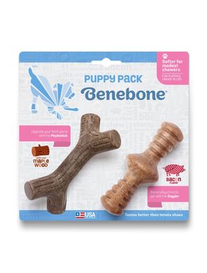 Benebone Puppy 2-Pack Maplestick/Zaggler Bacon - Набір з двох жувальних іграшок для собак зі смаком бекону