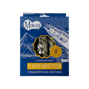 Ласощі гіпоалергенні для собак Mavsy FISH skin braids плетінка зі шкіри тріски, 100 г