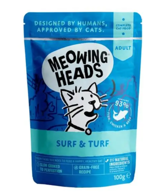 MEOWING HEADS Suppurrr Surf & Turf - Корм ​​з сардинами, тунцем, куркою і яловичиною для кішок "Усе найкраще відразу". 100 г
