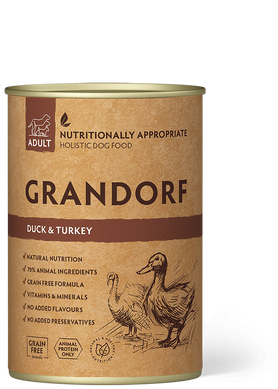 Влажный корм для взрослых собак Grandorf DUCK & TURKEY с уткой и индейкой, 400 г