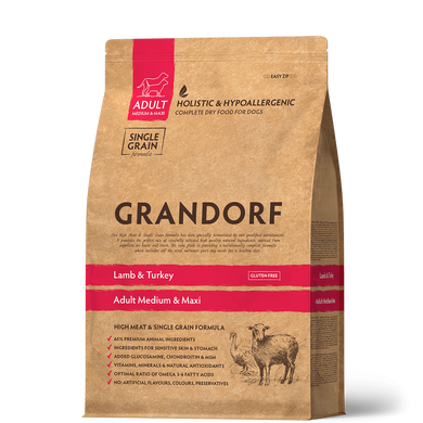 Grandorf Lamb & Turkey Adult Medium and Maxi Breeds - Грандорф сухий комплексний корм для дорослих собак середніх та великих порід з ягням та індичкою 3 кг + MAVSY Сендвіч качка з тріскою для собак, 100 г