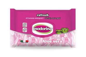 Салфетки влажные для собак и кошек Inodorina Refresh Aloe vera с алоэ вера, 40 шт