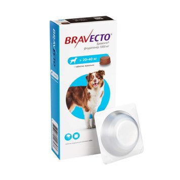 Bravecto (Бравекто) - Жувальна таблетка від бліх та кліщів для собак 20-40 кг (1000 мг)