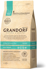 Grandorf CAT 4 MEAT & RICE INDOOR - Грандорф Сухой комплексный корм 4 вида мяса с пробиотиками для взрослых котов 2 кг