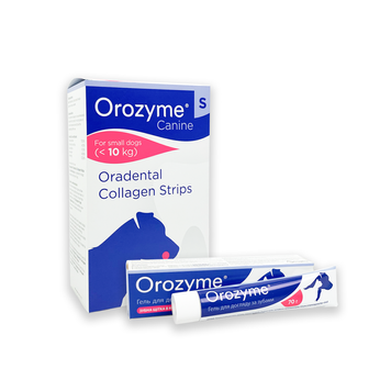 Гель для собак і котів Orozyme для боротьби з проблемами зубів та ясен, 70 г + Жувальні смужки для собак Orozyme для гігієни ротової порожнини, розмір S