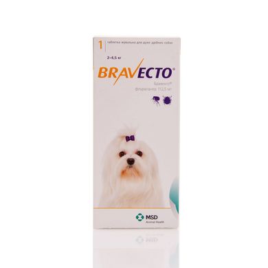 Bravecto (Бравекто) - Жевательная таблетка от блох и клещей для собак 2-4,5 кг (112,5 мг)
