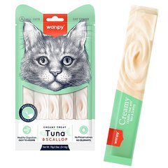 Wanpy Creamy Lickable Treats Tuna & Scallop ВАНПІ ТУНЕЦЬ З МОРСЬКИМ ГРЕБІНЦЕМ рідкі ласощі для котів (0.07кг ( в пакунку 5 стіків по 14 г))