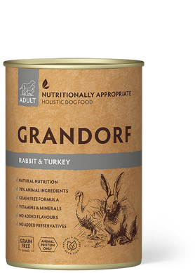 Вологий корм для дорослих собак Grandorf RABBIT & TURKEY з кроликом та індичкою, 400 г