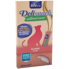 LifeCat Deli Snack Natural Cream - Ласощі крем-снек на основі м'яса лосося, 6 штук по 15 г