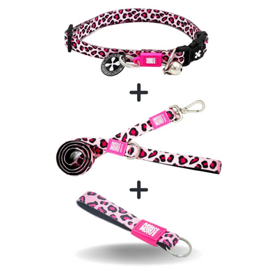 Smart ID Collar Leopard Pink/XS + Short Leash Leopard Pink/XS + Key Ring Leopard Pink/Tag