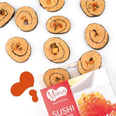 Лакомство для собак от 3-х месяцев Mavsy Freeze dried SUSHI WITH RED CAVIAR суши лосося с красной икрой, 50 г