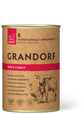 Вологий корм для дорослих собак Grandorf BEEF & TURKEY з яловичиною та індичкою, 400 г