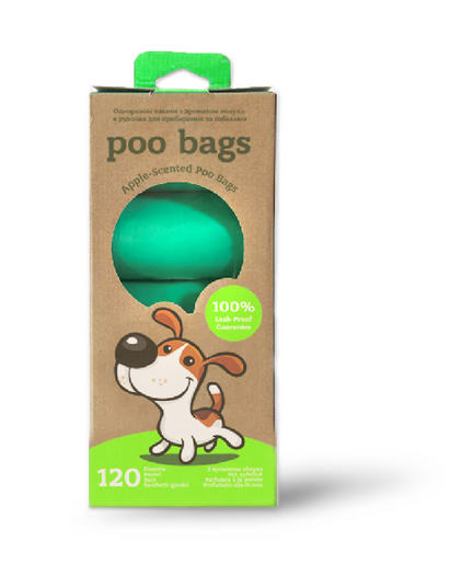 Poo Bags одноразовые пакетики с ароматом яблока 120 шт (8 рулонов