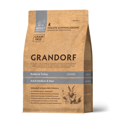 Grandorf Rabbit and Turkey Adult Medium & Maxi Breeds - Грандорф сухий комплексний корм для дорослих собак середніх та великих порід з кроликом та індичкою 10 кг + 1 кг в подарунок