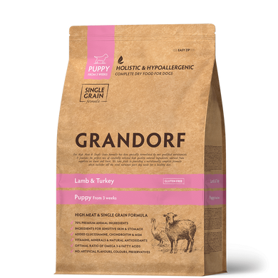 Grandorf DOG LAMB & TURKEY PUPPY - Грандорф Сухой комплексный корм для щенков с трех недель беременных и лактирующих сук мелких и средних пород 10 кг (поврежденная упаковка)
