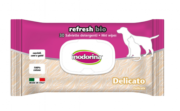 Inodorina Refresh Bio Delicato влажные биоразлагаемые котоновые салфетки 30 шт