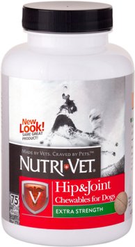 Nutri-Vet Hip&Joint Extra - Нутрі-вет Зв'язки та суглоби Екстра, 2 рівень, хондроїтин і глюкозамін для собак з МСМ, жувальні таблетки