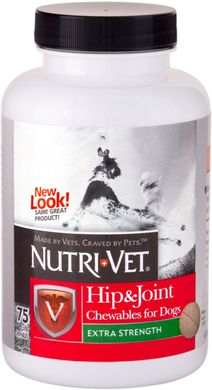 Nutri-Vet Hip&Joint Extra - Нутри-вет Связки и суставы Экстра, 2 уровень, хондроитин и глюкозамин для собак с МСМ, жевательные таблетки
