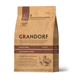 Grandorf Dog Duck & Turkey Adult Medium & Maxi Breeds - Грандорф Сухой комплексный беззерновой корм для взрослых собак средних и больших пород, с уткой и индейкой, 10 кг (Поврежденная упаковка)