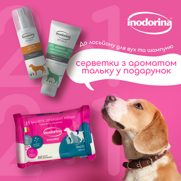 Inodorina Спа-день акційний набір шампунь з хлоргексидином + лосьйон для вух + вологі серветки у подарунок