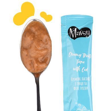 Лакомство кремовое для кошек Mavsy CREAMY LICKABLE TREATS TUNA WITH COD с тунцом и треской, 15 г (5 шт)