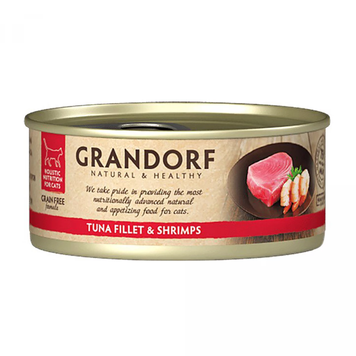 Влажный корм для кошек Grandorf TUNA FILLET & SHRIMPS филе тунца с креветками, 70 г