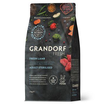 Grandorf Сухий беззерновий корм для стерилізованих котів Grandorf FRESH LAMB & SWEET POTATO ADULT CAT STERILISED ягня з бататом, 2 кг