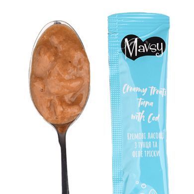 Ласощі кремові для котів Mavsy TUNA & COD з тунцем та тріскою, 15 г (30 шт)