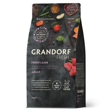 Grandorf Сухий беззерновий корм для дорослих котів Grandorf FRESH LAMB & SWEET POTATO ADULT CAT ягня з бататом, 2 кг + 400 г у подарунок