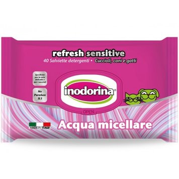 Салфетки влажные для собак и кошек Inodorina Refresh Sensitive Acqua Micellare с мицеллярной водой, 40 шт